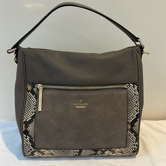 kate spade Handbags - KATE SPADE grey leather and snake skin bag with long crossbody strap NEW